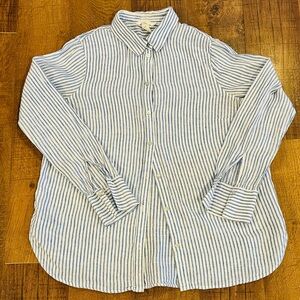 H&M Blue and White Striped Women's Button Down Linen Shirt